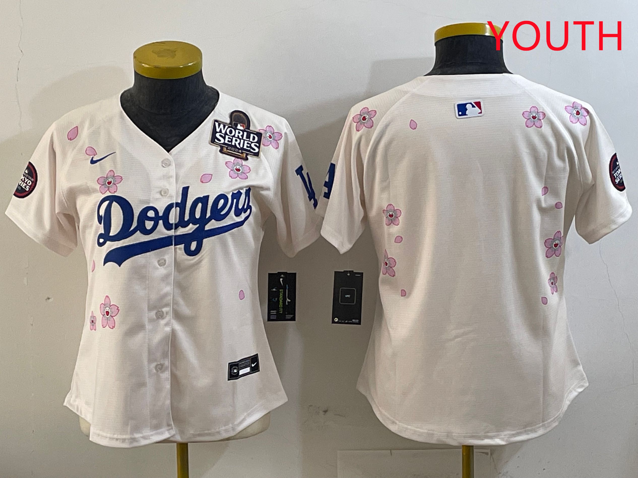 Youth Los Angeles Dodgers Blank Cream Sakura Edition 2025 Nike MLB Jersey style 3